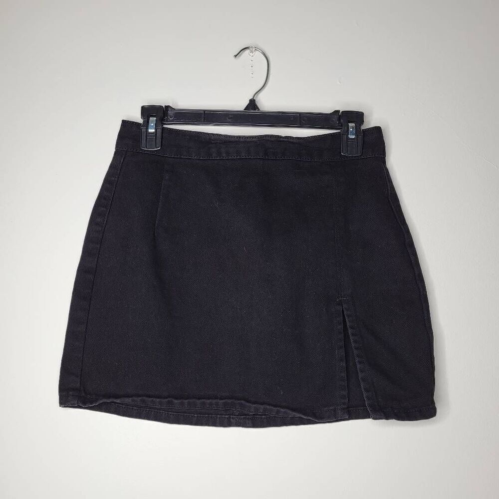 Lioness Black Denim Mini Skirt Size Small Front Slit Y2K Grunge
